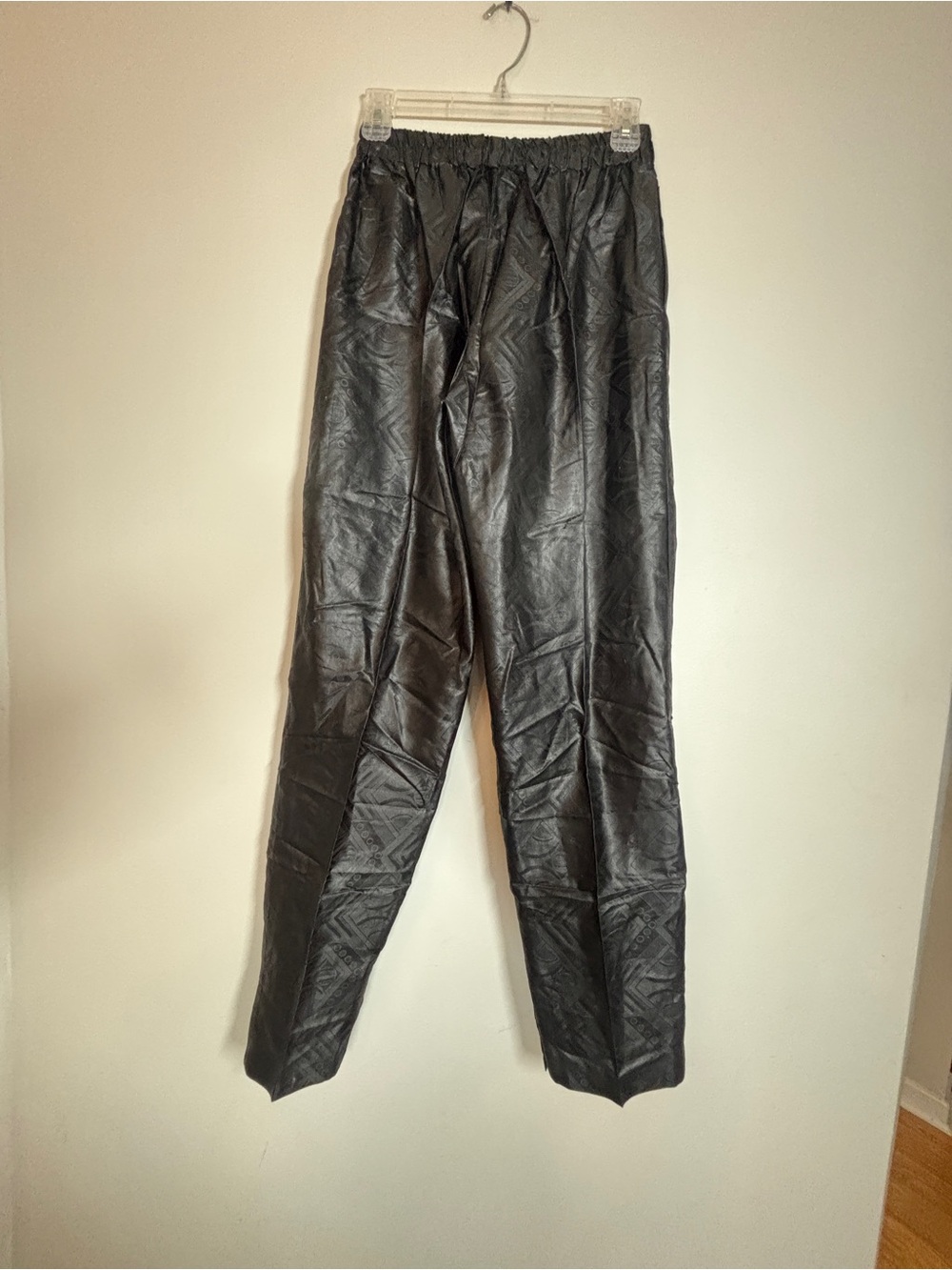 Men's Black Faux Leather Pants - Classic Elastic Waist - Picture 3 of 6